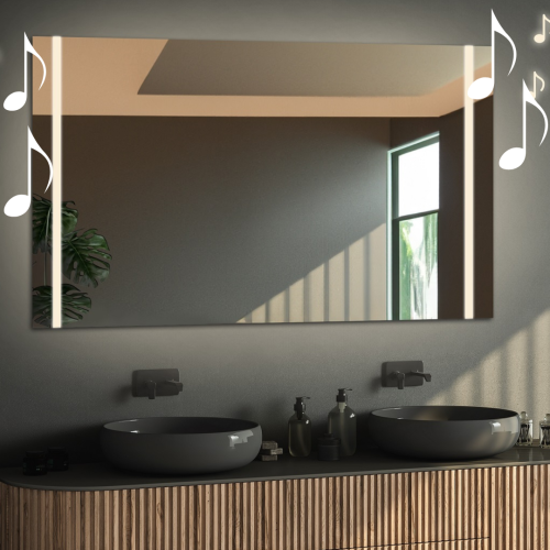 Négyszögletes fürdőszobatükör bluetooth hangszóróval - FLAWIA LED PREMIUM