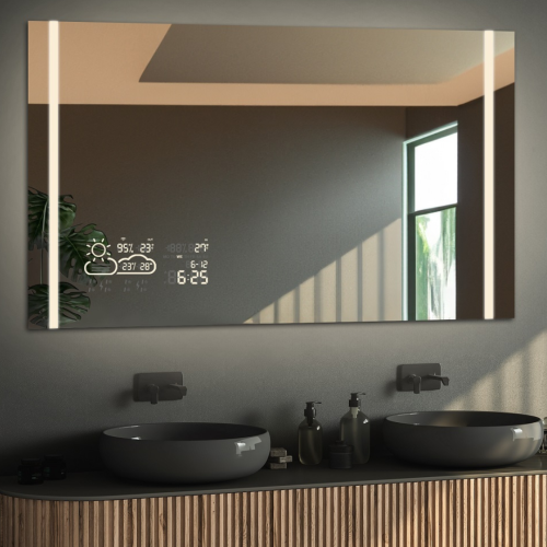 Téglalap alakú fürdőszobatükör időjárás-állomással - FLAWIA LED PREMIUM