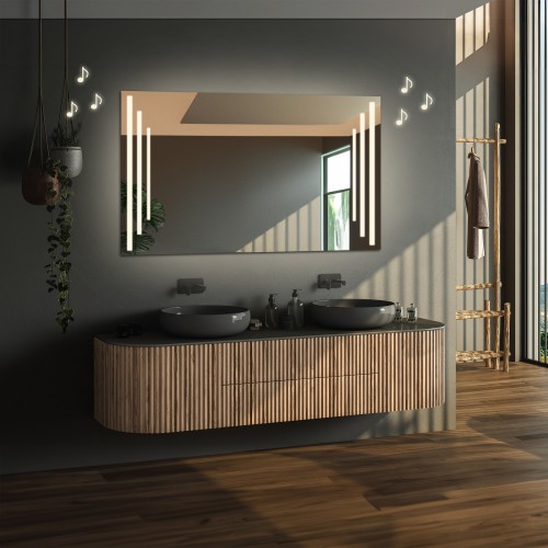 Négyszögletes fürdőszobatükör bluetooth hangszóróval - ALIS LED PREMIUM 2