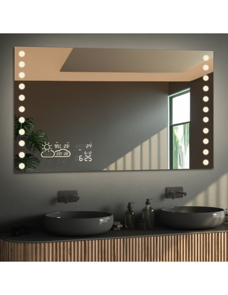 Téglalap alakú fürdőszobatükör időjárásmérő állomással - OLIWIA LED PREMIUM