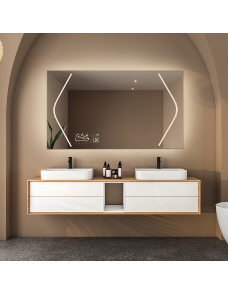 Téglalap alakú fürdőszobatükör időjárásmérő állomással - SOFIA LED PREMIUM