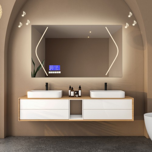 Téglalap alakú fürdőszobatükör érintőképernyővel - SOFIA LED PREMIUM