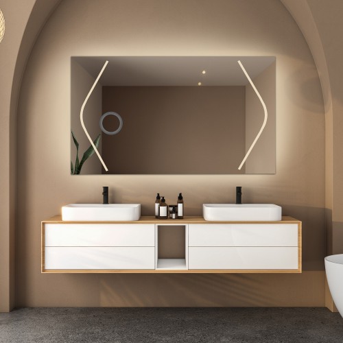Négyszögletes fürdőszobatükör zoom tükörrel - SOFIA LED PREMIUM
