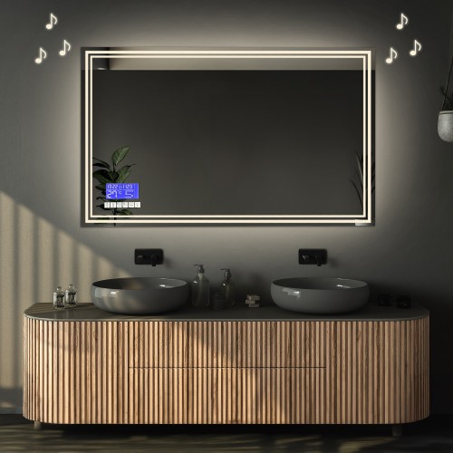 Téglalap alakú fürdőszobatükör érintőképernyővel - MIA LED PREMIUM