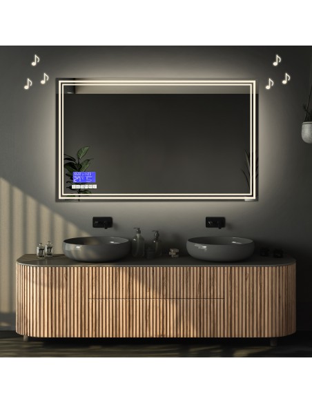 Téglalap alakú fürdőszobatükör érintőképernyővel - MIA LED PREMIUM