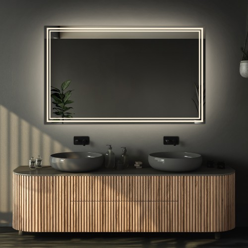Téglalap alakú fürdőszobatükör páramentesítő szőnyeggel - MIA LED PREMIUM