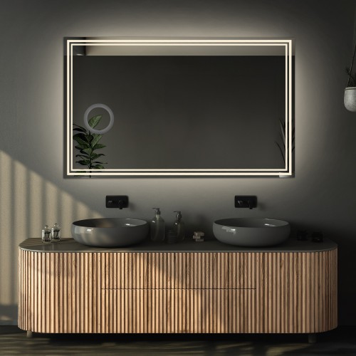 Téglalap alakú fürdőszobatükör zoom tükörrel - MIA LED PREMIUM