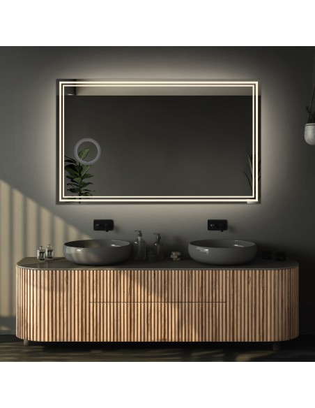 Téglalap alakú fürdőszobatükör zoom tükörrel - MIA LED PREMIUM