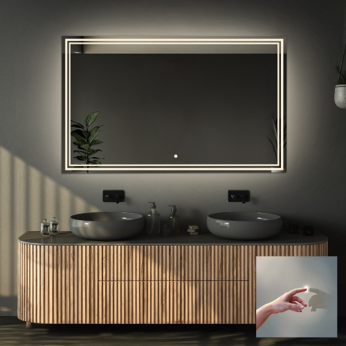 Négyszögletes fürdőszobatükör kapcsolóval - MIA LED PREMIUM