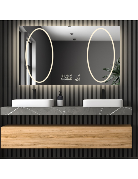 Téglalap alakú fürdőszobatükör időjárásmérő állomással - MELISA II LED PREMIUM