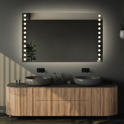 Téglalap alakú fürdőszobatükör csúszásgátló szőnyeggel - OLIWIA LED PREMIUM