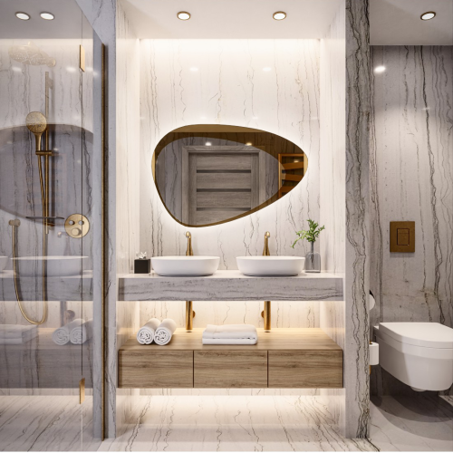 Szerves formájú tükör megvilágítással - KALCYT LED 2