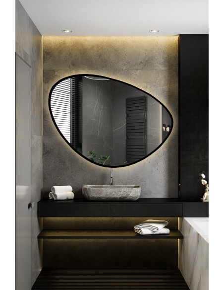 Szabálytalan alakú tükör keretben, megvilágítással - OBSYDIAN IN LED FRAME