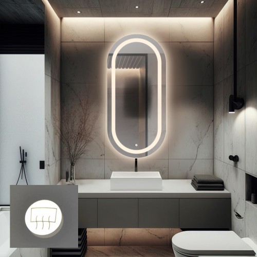 Ovális fürdőszobai tükör csúszásgátló szőnyeggel - HOLI LED PREMIUM