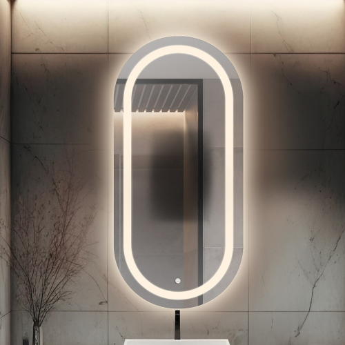 Ovális fürdőszobai tükör csúszásgátló szőnyeggel - HOLI LED PREMIUM 2