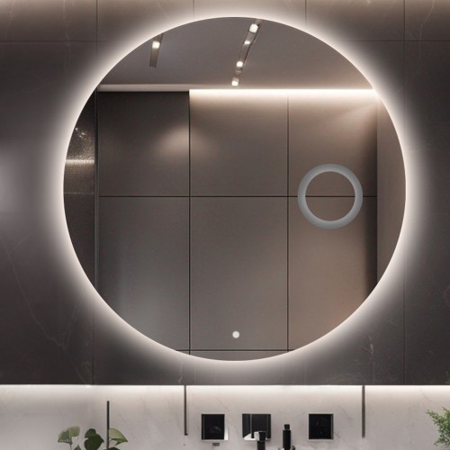 Kerek fürdőszobatükör zoom tükörrel és kapcsolóval - KÖR LED PREMIUM