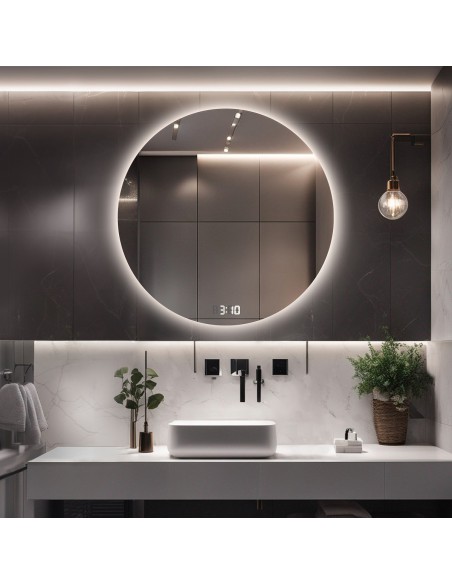 Kerek fürdőszobatükör digitális órával - KÖR LED PREMIUM