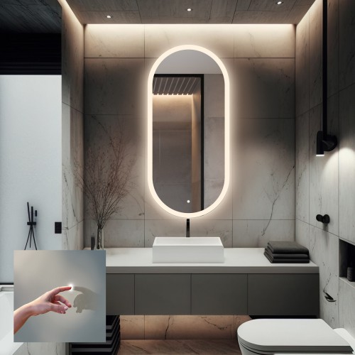 Ovális fürdőszobai tükör kapcsolóval - ROMI LED PREMIUM 2