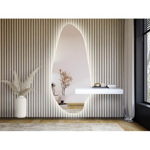 Szabálytalan alakú tükör szekrénykivágással és megvilágítással - JASPIS LED