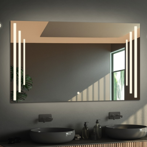 Négyszögletes fürdőszobatükör hangszóróval és kapcsolóval - ALIS LED PREMIUM