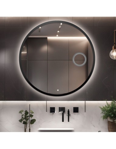 Keretes fürdőszobai kerek tükör keretben, zoom tükörrel és kapcsolóval - OTTO LED PREMIUM