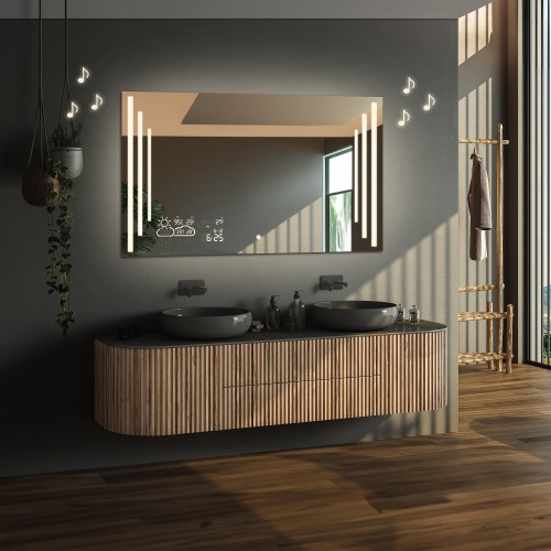 Négyszögletes fürdőszobatükör időjárás-állomással, bluetooth hangszóróval és kapcsolóval - ALIS LED PREMIUM