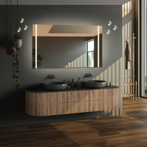 Négyszögletes fürdőszobatükör bluetooth hangszóróval és kapcsolóval - FLAWIA LED PREMIUM 2