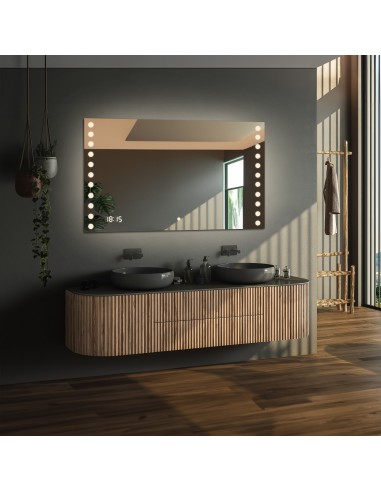 Négyszögletes fürdőszobatükör digitális órával és kapcsolóval - OLIWIA LED PREMIUM