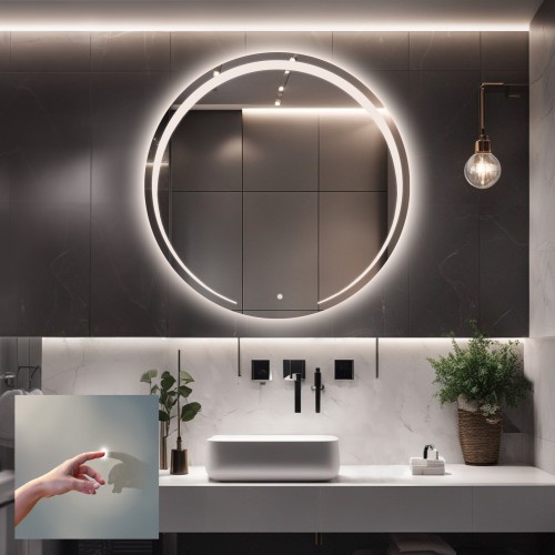 Kör alakú fürdőszobai tükör kapcsolóval - NELA LED PREMIUM 2