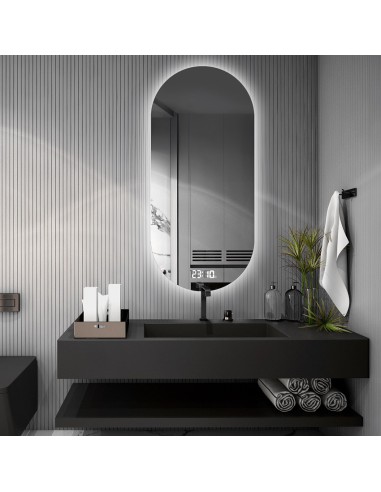 Ovális fürdőszobai tükör digitális órával - NIKO LED PREMIUM