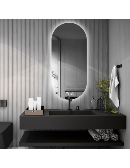Ovális fürdőszobai tükör digitális órával - NIKO LED PREMIUM