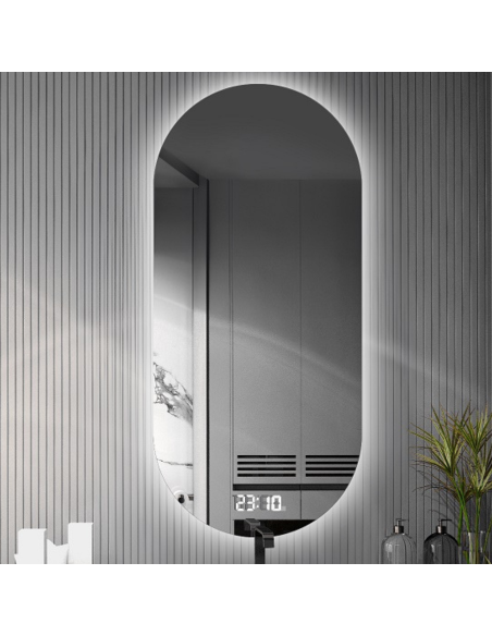 Ovális fürdőszobai tükör digitális órával - NIKO LED PREMIUM
