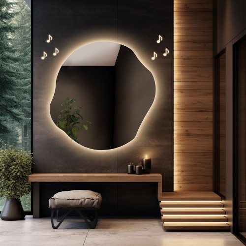 Szabálytalan alakú fürdőszobatükör bluetooth hangszóróval - CYRKON LED PREMIUM