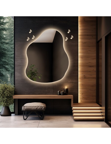 Szabálytalan alakú fürdőszobatükör bluetooth hangszóróval - STONE LED PREMIUM