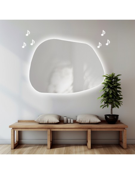 Szabálytalan alakú fürdőszobatükör bluetooth hangszóróval - BAZALT LED PREMIUM