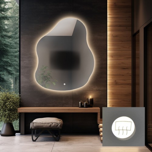 Szabálytalan alakú fürdőszobatükör páramentesítő szőnyeggel - STONE LED PREMIUM