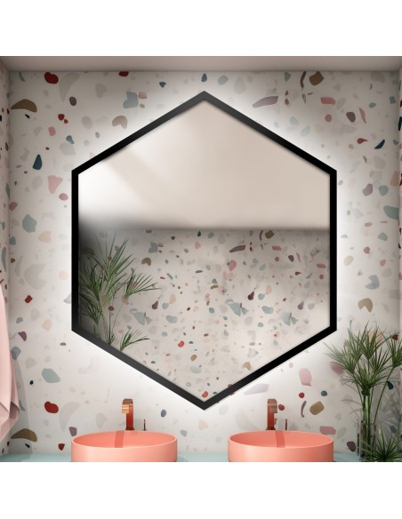 Geometriai alakú tükör keretben világítással – HEXA KERETBEN LED Geometriai alakú tükör keretben világítással – HEXA KERETBEN LED
