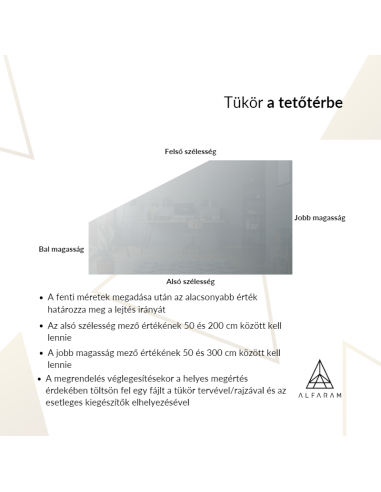 Homokfúvott tükör padlásra - méretre - RABA LED