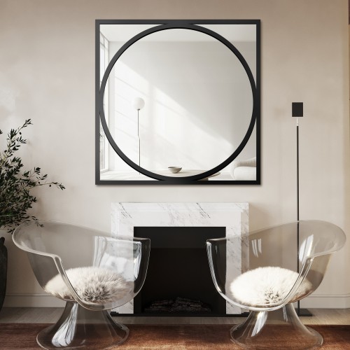 Tükör fekete MDF keretben, kör alakú, négyzet alakú - COSMO