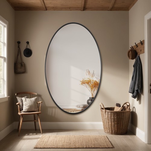 Ellipszis tükör fekete MDF SLIM keretben - ELIZA - keret színe tetszés szerint választható