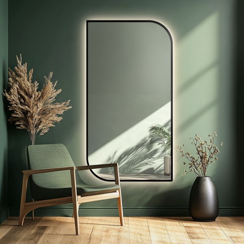 Tükör fekete MDF SLIM keretben megvilágítással - LED-es TEARDROP- a keret színe választható