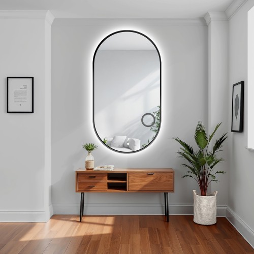 Ovális tükör keretben, zoom tükörrel és kapcsolóval - OLI LED PREMIUM