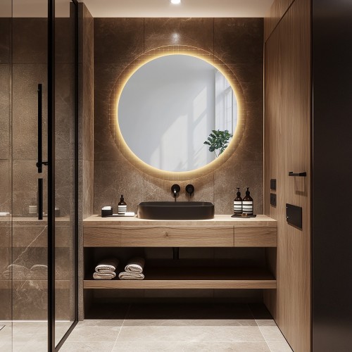 Kerek tükör katedrál üvegen Master Flex LED világítással - LUXORA FROSTED LED 2