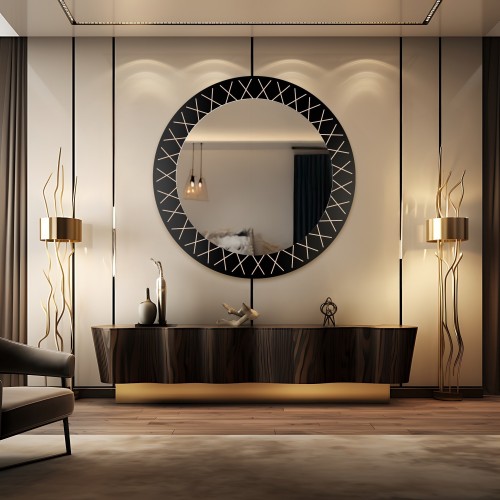 Kerek tükör fekete Lacobelen arany mintával - LINIERO 2