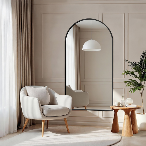 Fél-ovális tükör fekete MDF SLIM keretben - DOMI - keret színe az Ön választása szerint