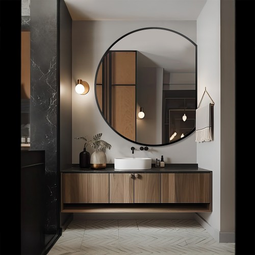 Kerek tükör matt fekete mdf keretben - OTTO WEST SIDE