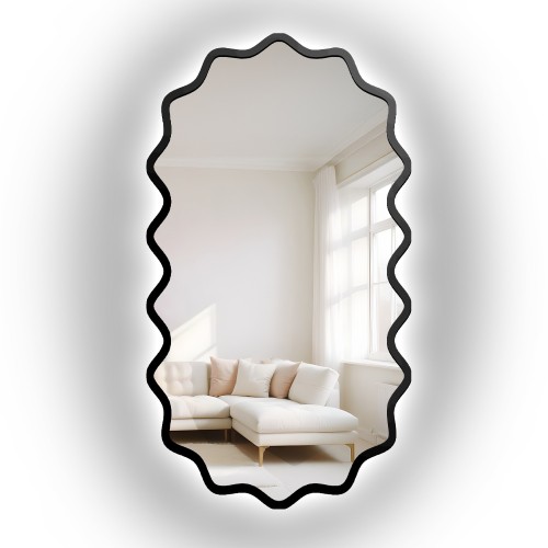 Ovális tükör hullámos MDF keretben, háttérvilágítással – AQUARELLE ELORA LED 2