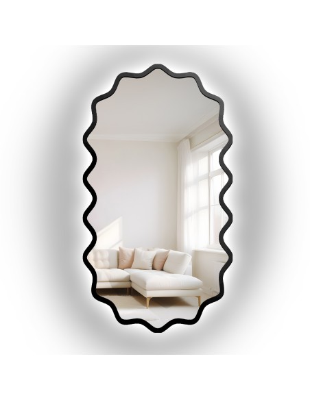 Ovális tükör hullámos MDF keretben, háttérvilágítással – AQUARELLE ELORA LED