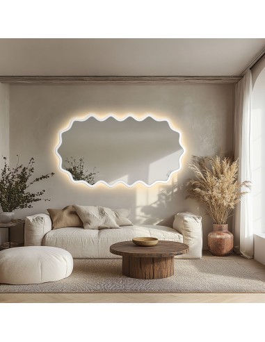 Ovális tükör hullámos MDF keretben, háttérvilágítással – AQUARELLE ELORA LED