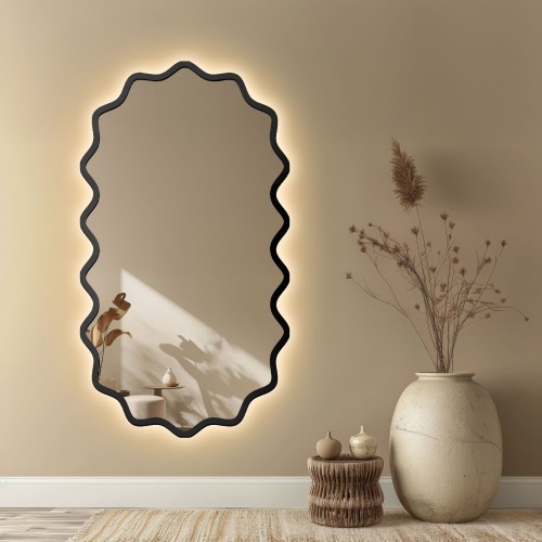 Ovális tükör hullámos MDF keretben, háttérvilágítással – AQUARELLE ELORA LED